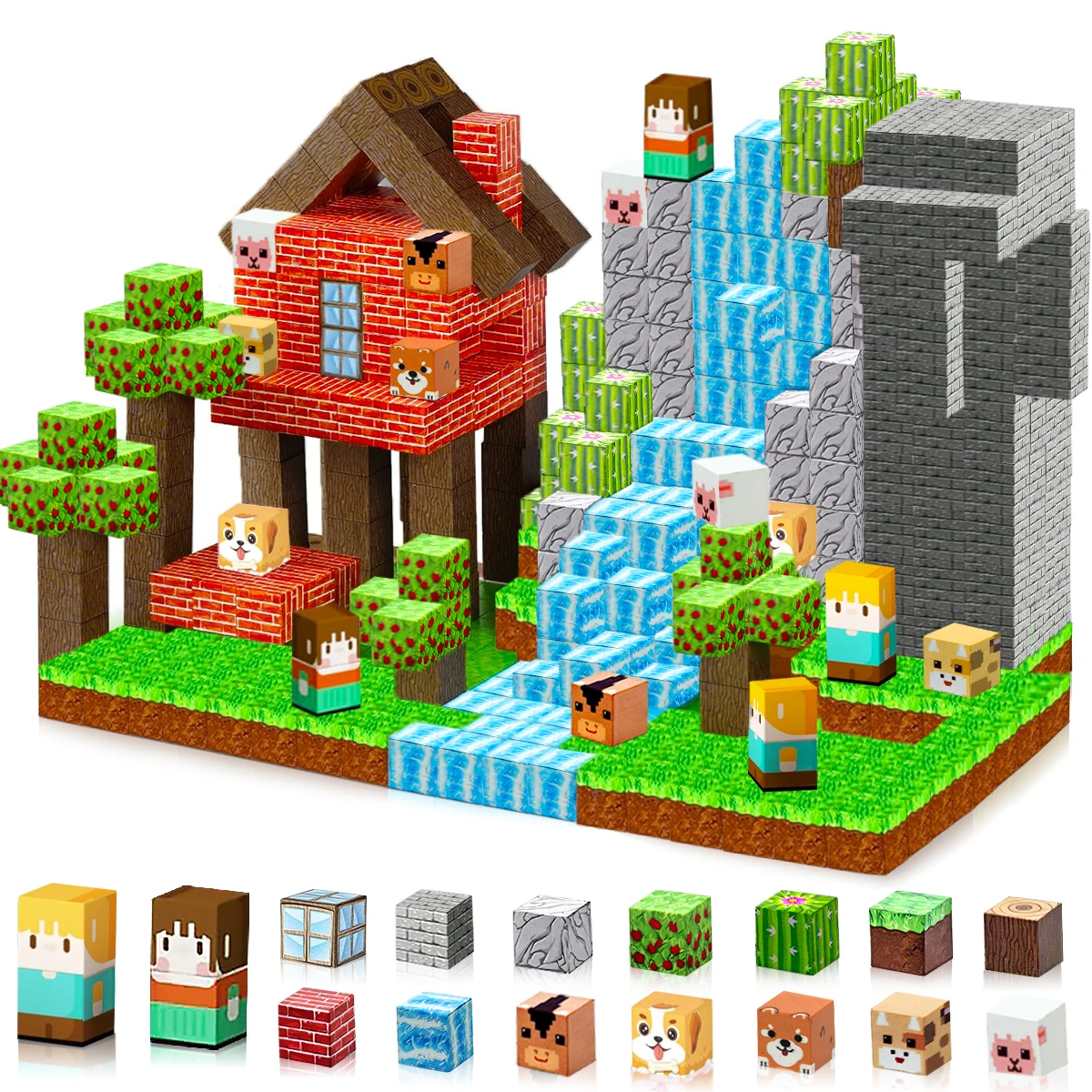 Juego de bloques de construcción magnéticos, bosque de animales con juego de construcción magnético, juguete sensorial STEM para niños y niñas, regalo de cumpleaños