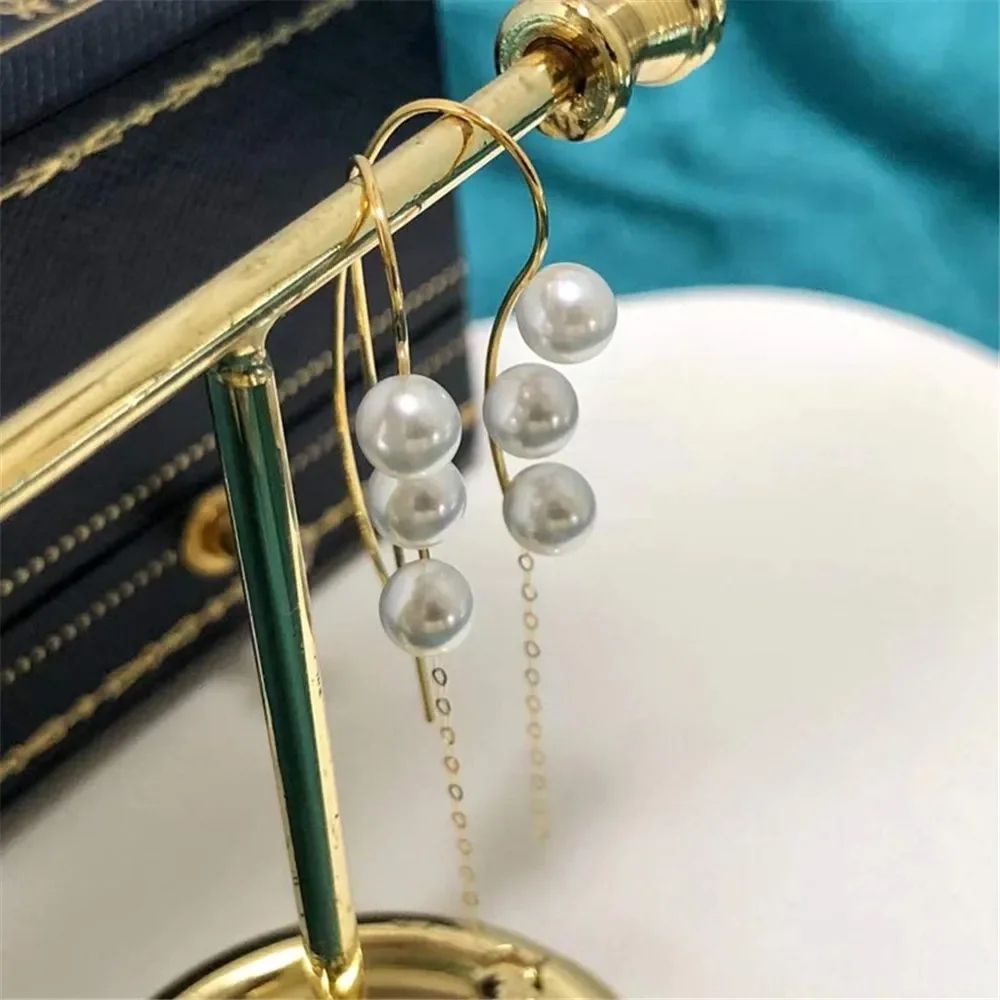 

DIY Pearl Accessories G18K Gold Earring Empty Holder Fashionable Gold Ear Line Earring Holder Fit 5-6mm Round Beads G270