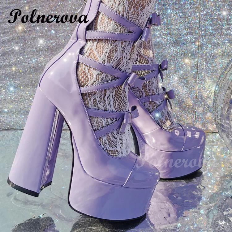 

Bow Knot Narrow Band Platform Pumps Chunky Heel Back Zipper Sandals Designer Elegant Ladies Party Heels Zapatos Para Mujere