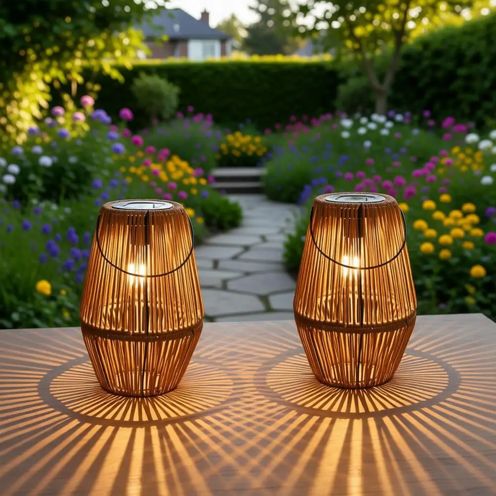 

Набор из 2-х уличных водонепроницаемых подвесных светильников 3-в-1 из ротанга с яркой лампой, светодиодными бусинами и 4 ручками, декор для сада и патио, подарки для садовода