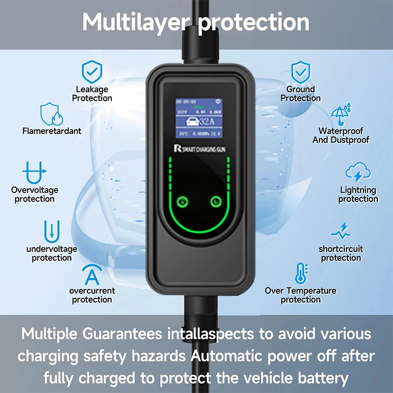 MOBIDEA Type 2 Portable EV Charger 3.5KW 16A 5M Cable Single Phase 6-16A Adjustable Current IP66 Waterproof Charger for EVS