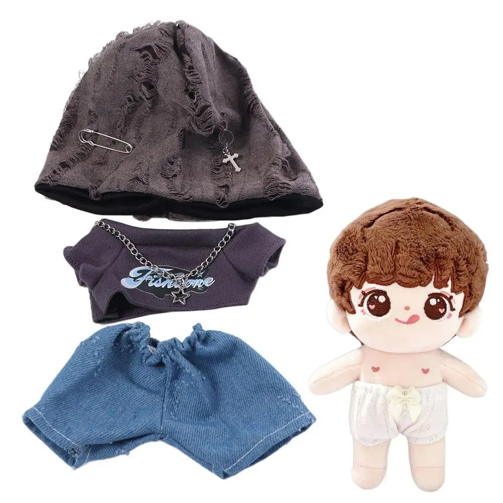 

1 set Hat 20cm Cotton Doll Clothes T-shirt Pants Cotton Doll's Clothes Fashion Necklace Plush Doll Clothes Doll Accessories