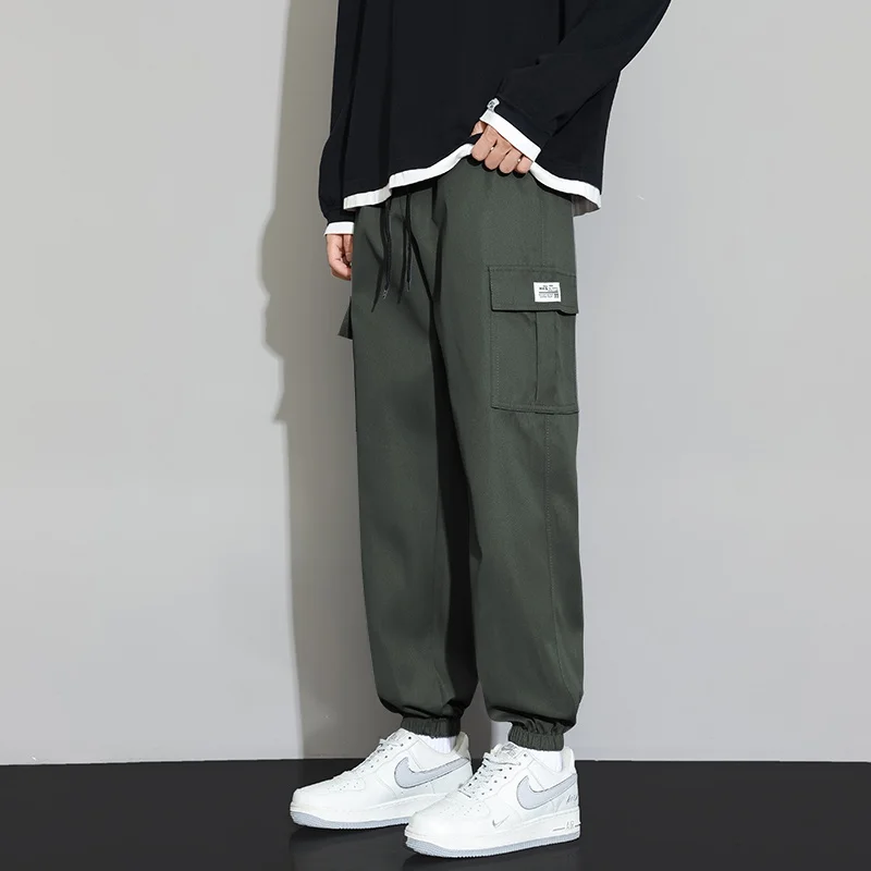 Calças de trabalho para homens calças casuais para primavera e outono puro algodão solto perna reta calças esportivas para homem