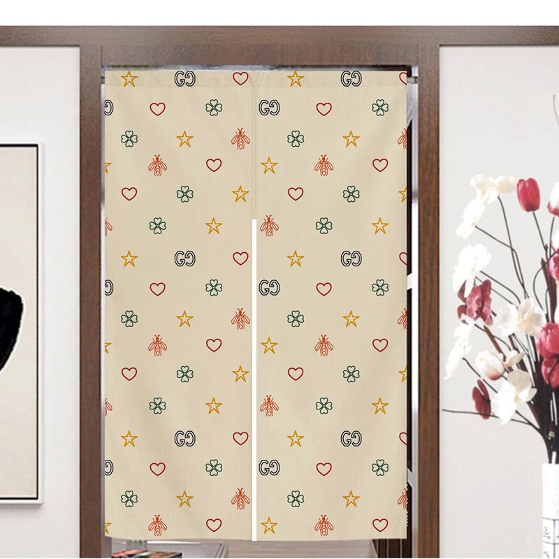 Cartoon Pattern Cotton and Linen Material Curtains Room Partitions Door Curtains for Insulation Customizable Patterns