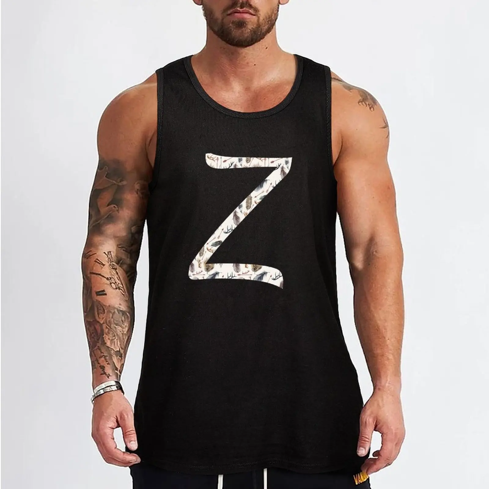 Bohemian Letter Z With Feathers and Antlers Tank Top t-shirt for man mens clothing