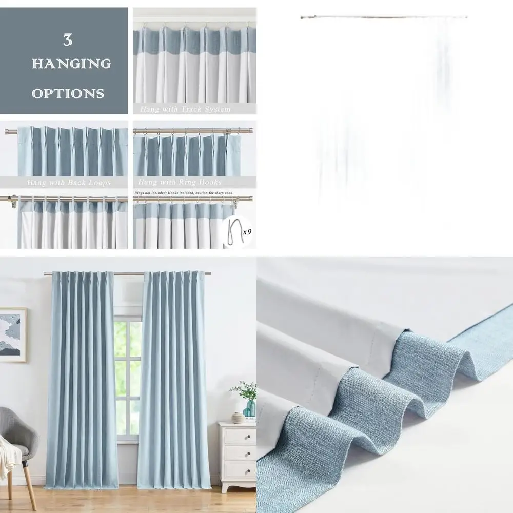 

Льняные текстурированные светонепроницаемые шторы с термоизоляцией, 40x90x2, пыльно-голубой цвет
