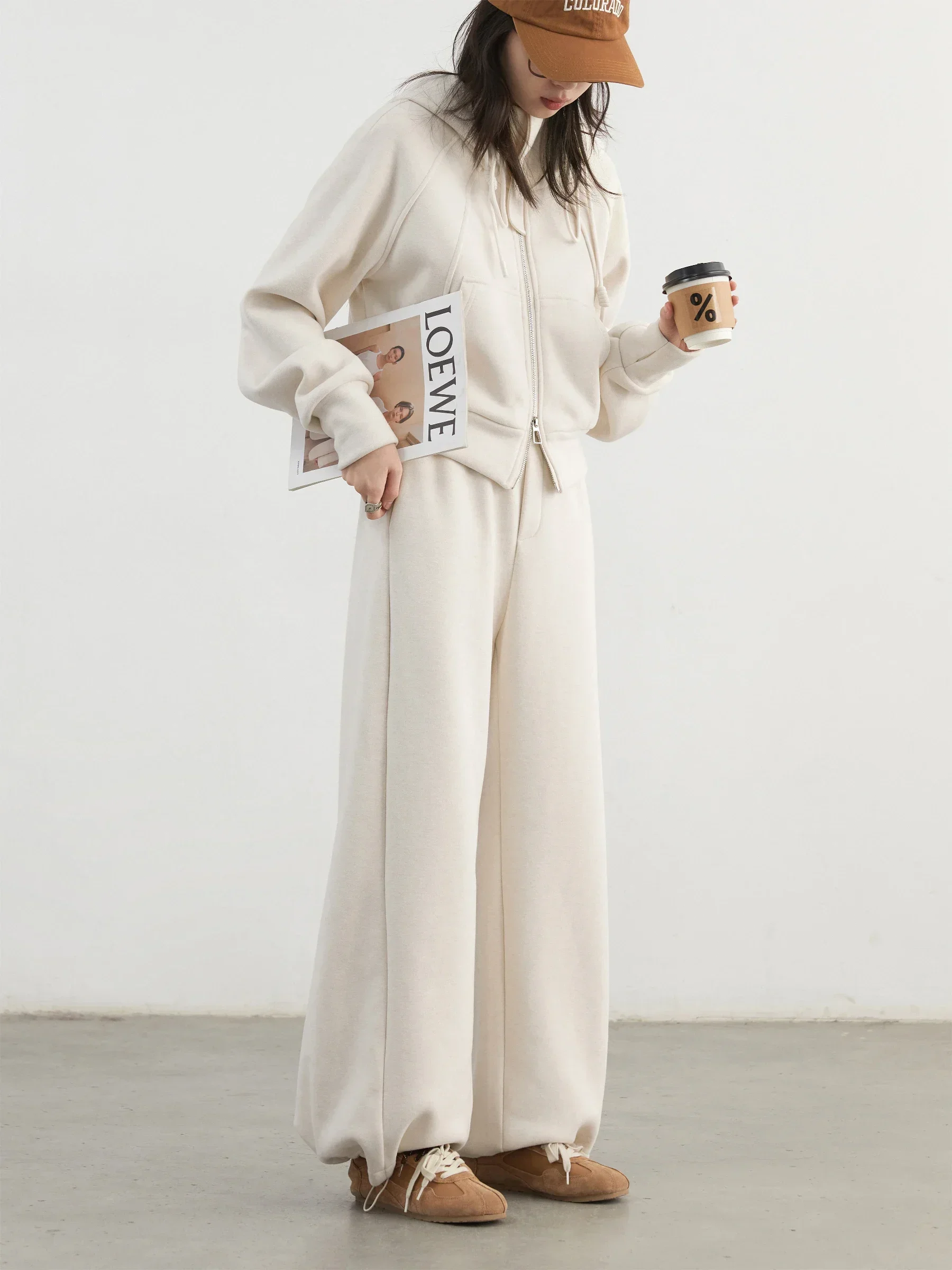 CHIC VEN Women Pant Sets Solid Loose Hooded Fleece Sweatshirt Female Jacket Wide Leg Sweatpants Set For Girl Autumn Winter 2024