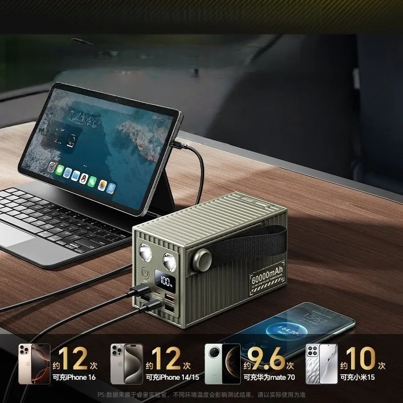 20W 60000mAh Box-shaped Fast Charging Power Bank High-capacity Portable Power Supply with Lighting Function and 3C Certification