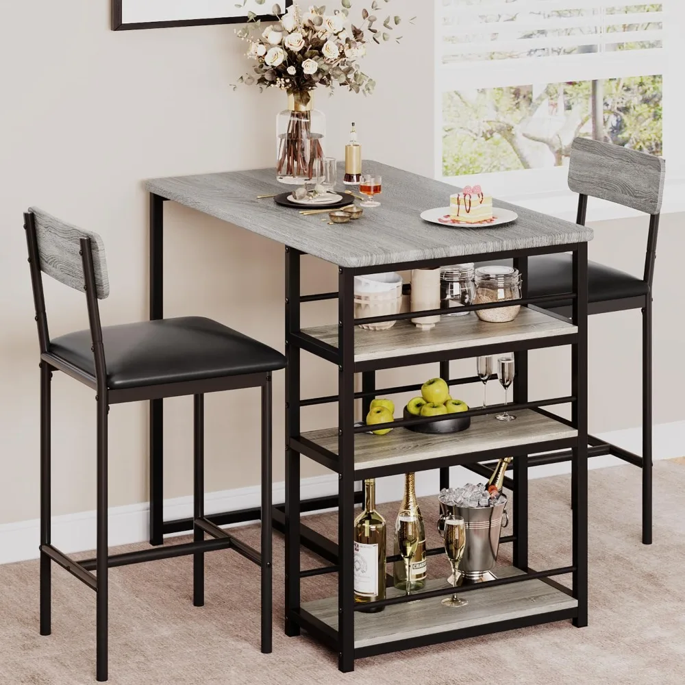 

3-Piece Kitchen Dining Table Set: Counter-Height Table with 2 Upholstered Chairs