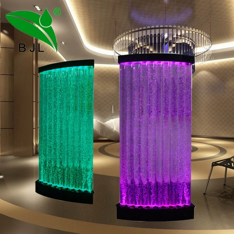 

Custom, interior design color changing led curved dancing acrylic water bubble wall fountains