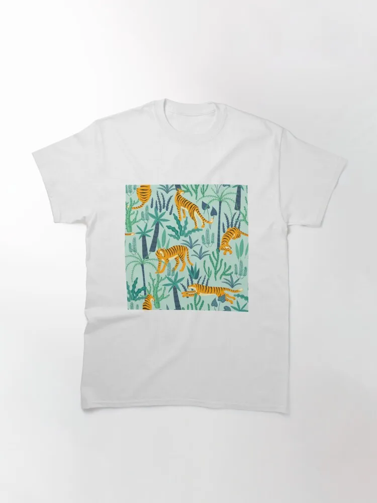 Exotic jungle with art deco style tigers tropical vibe leafy pattern Classic T-Shirt