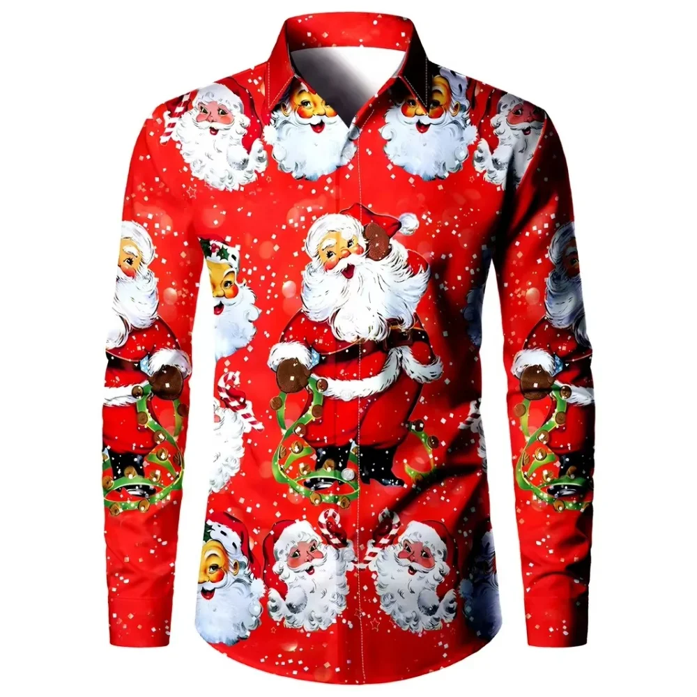 

Men's Long Sleeve Shirt Casual Christmas Tree Fashion Santa Claus Print Shirt Shirt Men's Lapel Shirt Long Sleeve New Year Tops