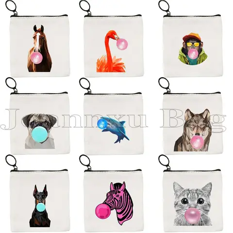 Cute Animal Bubble Gum Horse Monkey Shark Panda Cat Dog Tiger Butterfly Flamingo Sloth Llama Gift Coin Purse Key Case Bag Wallet
