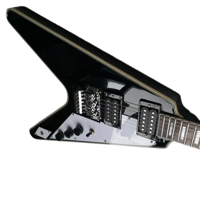 

Black V Shaped 6-string Electric Guitar 22 Frets Vibrato System Humbucker Dark Grey White Heterogeneous Patchwork Fine Arts