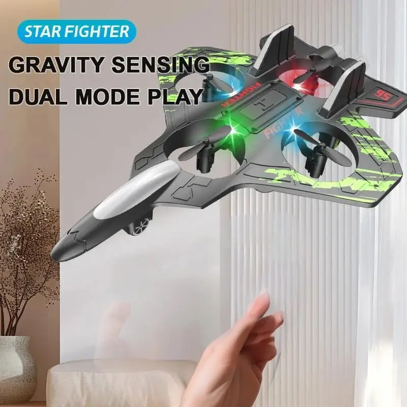 Afstandsbediening Vechter Drone Stunt Foam Zweefvliegtuig RC Vliegtuig voor Kinderen Volwassenen LED Verlichting Zwevende Tumbling Fighters Speelgoed