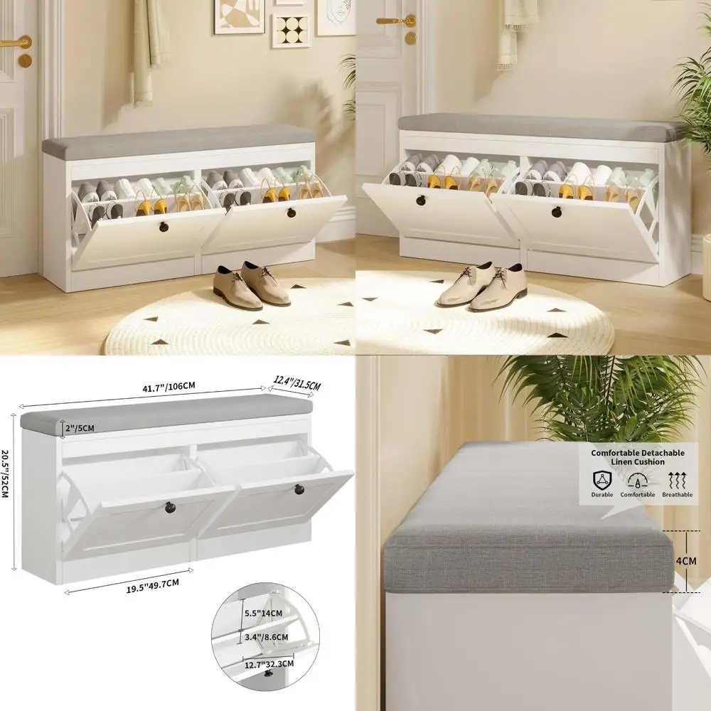 مقعد تخزين الأحذية مع أدراج قابلة للطي وأرفف قابلة للتعديل للمدخل والممر وغرفة المعيشة - منظم أحذية للمنزل #1