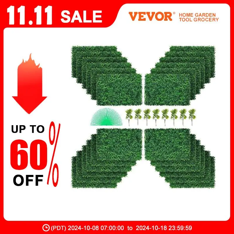 VEVOR Artificial Boxwood Panel 24pcs Boxwood Hedge Wall Panels Artificial Grass Backdrop Wall for Decor Fence Indoor/Backyard