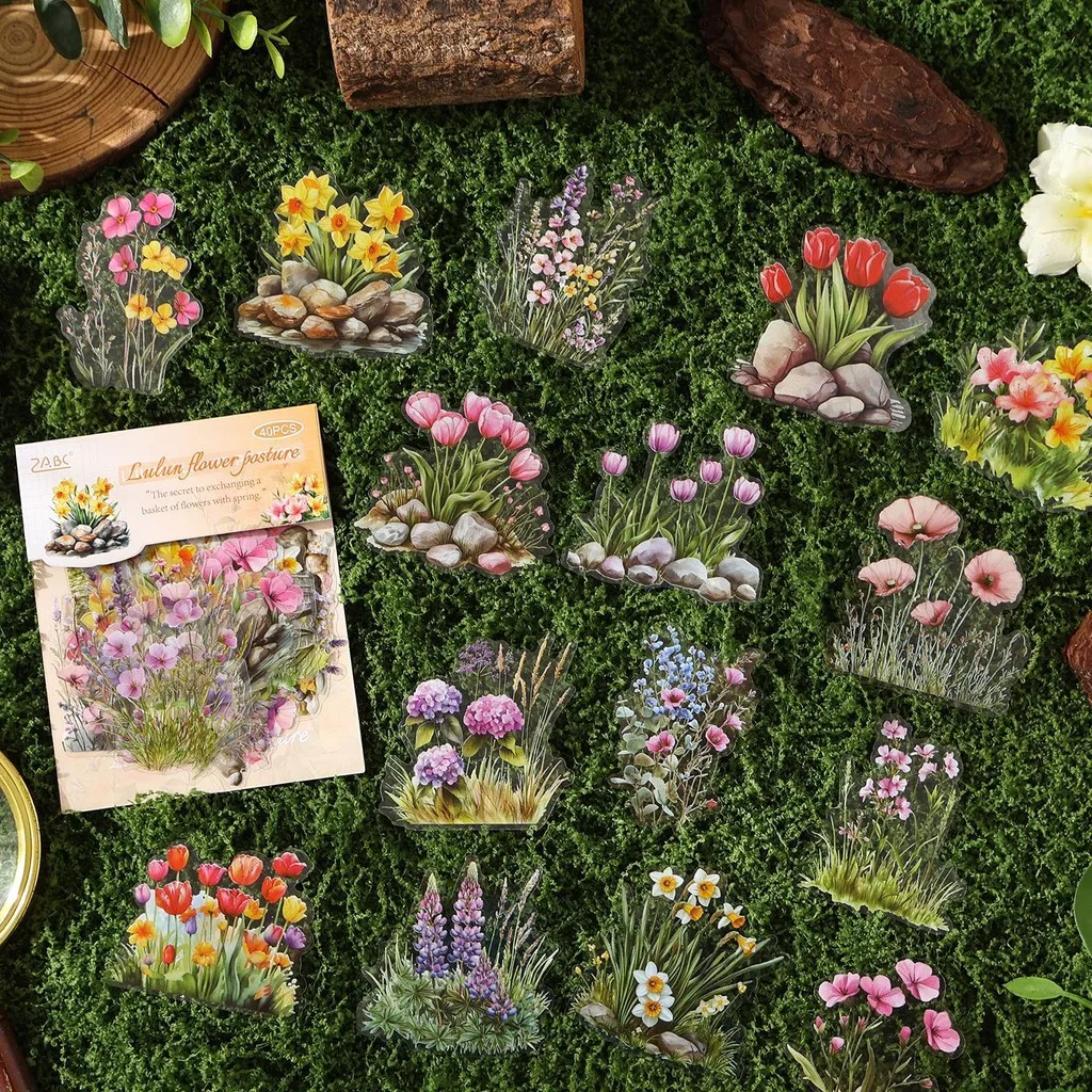 

40pcs Floral Plant Embelishment Transparent Stickers for Scrapbooking Supplies Aesthetic Junk Journal Journaling Craft Stickers