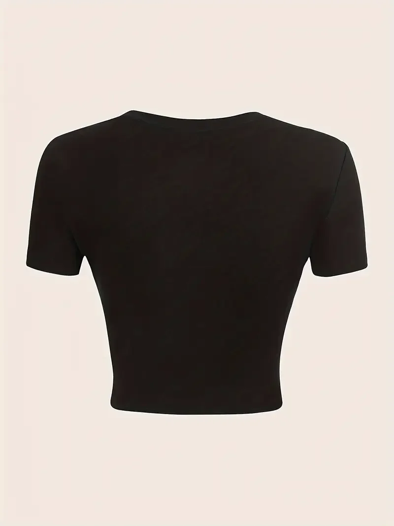 مثير حار طباعة اقتصاص طاقم الرقبة قصيرة الأكمام المحاصيل الأعلى تي شيرت المرأة طباعة قميص تي شيرت #3