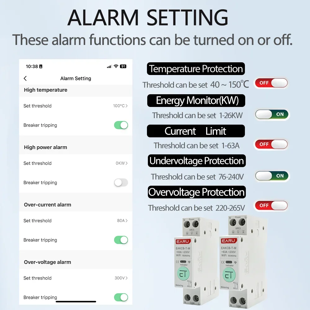 TUYA-Compatible Smart Circuit Breaker - 1-63A Over-Current/Under-Voltage Protection, Wireless Energy Monitor & Remote Control