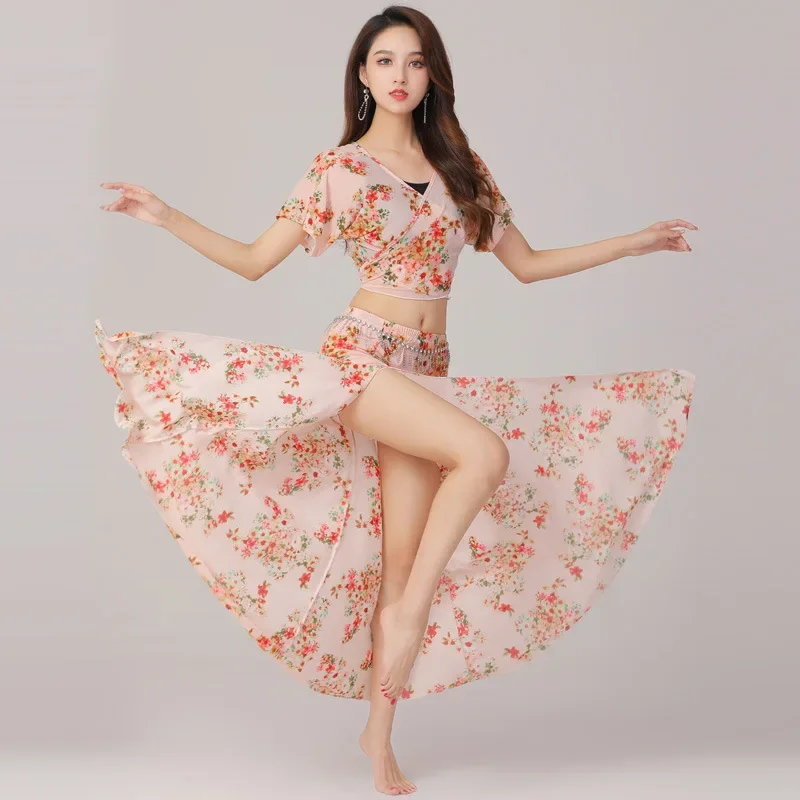 Nieuwe Plus Size Buikdans Oefenjurk Set Gaas Oosterse Dansshow Performance Jurk Split Rok