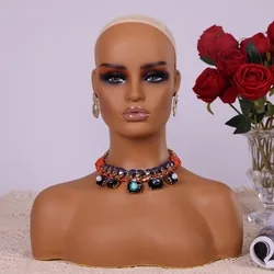 Realistic Female PVC Mannequin Dummy Head with Shoulders Upper Body for Wig Hat Scarf Jewelry Display Head Bust Manikin