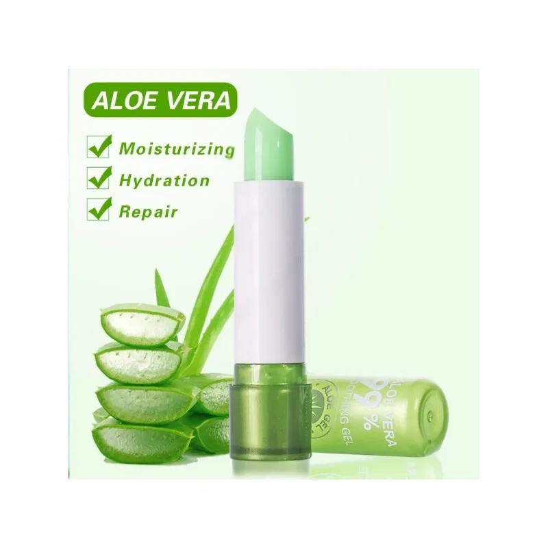 Batom que muda de cor à prova d'água, batom de longa duração, não é fácil de desbotar, batom de aloe vera, hidratante, cor nutritiva, bálsamo labial, 1 peça