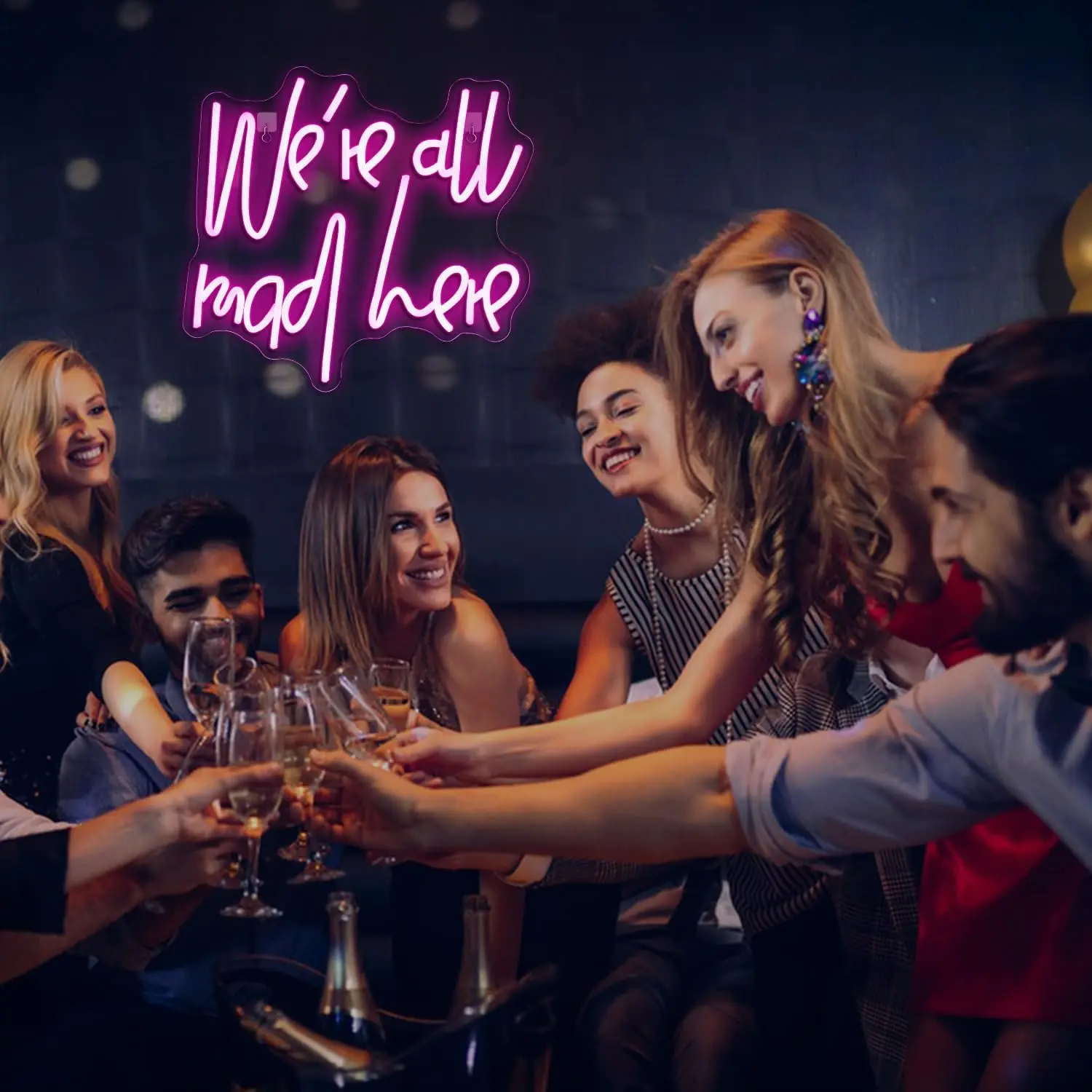 We're All Mad Here Neon Sign Dimmable LED For Wall Decor Connectivity Via USB Neon Light For Bedroom Home Dorm Wall Wedding Part