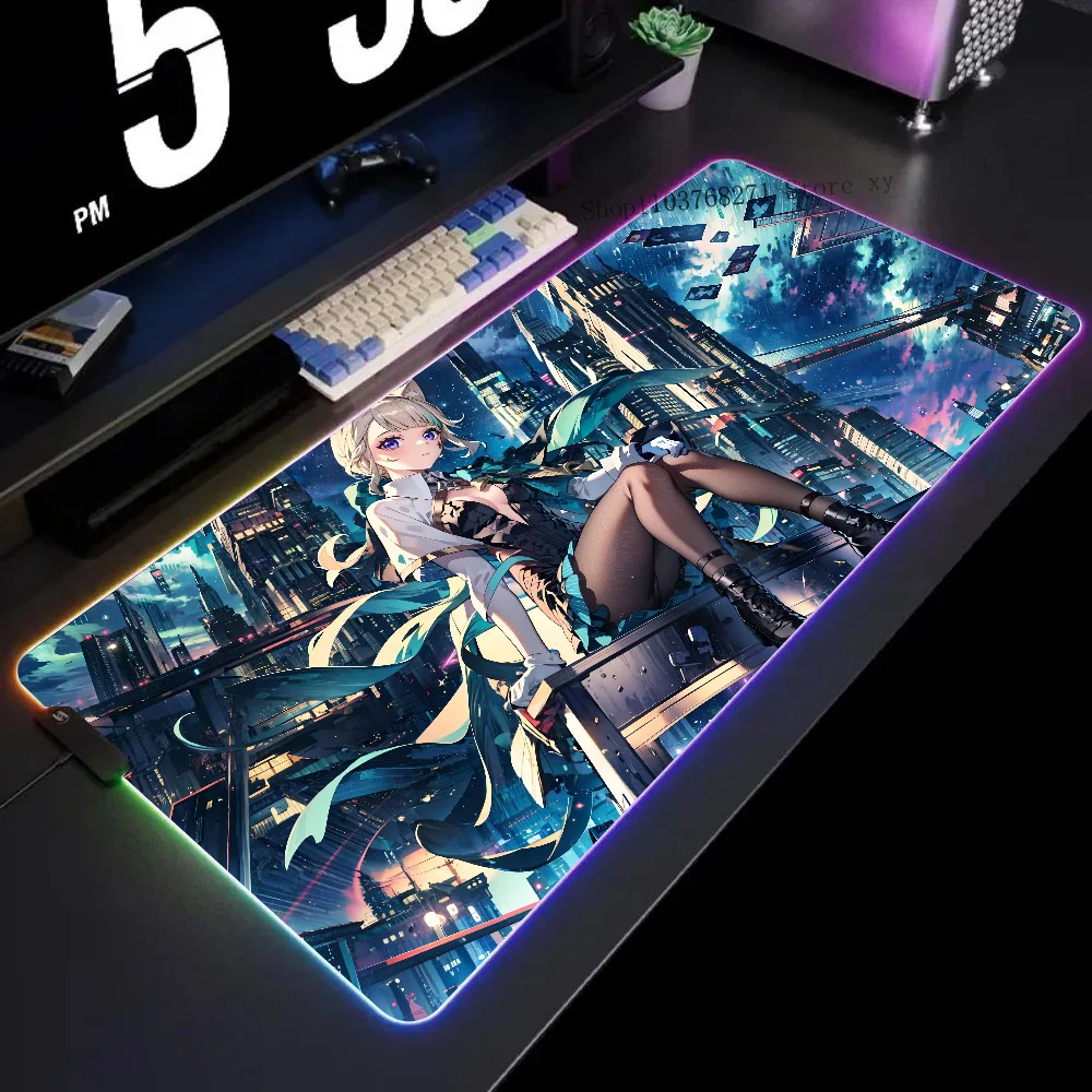 Lynette Genshin Impact Mousepad XXL RGB Gaming Mouse Pads HD Black Gamer Accessories Large LED