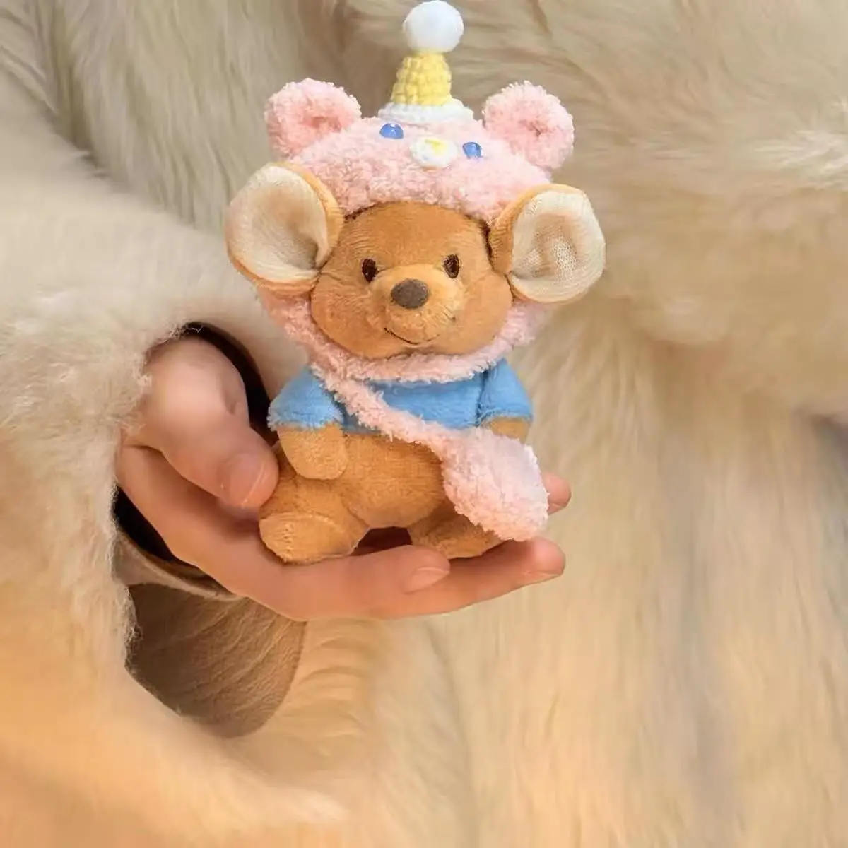 디즈니 푸우 곰 동물 머리 장식 루 귀여운 면 인형 열쇠고리 봉제 장난감 펜던트 소녀 배낭 지퍼 장식 휴일 선물