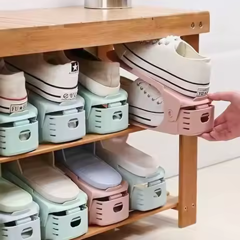 2/6/10/14Pcs Adjustable Double Deck Shoe Stacker Rack Organizer Shoes Slots Durable Space Saver Rack Holder For Cabinet Closet