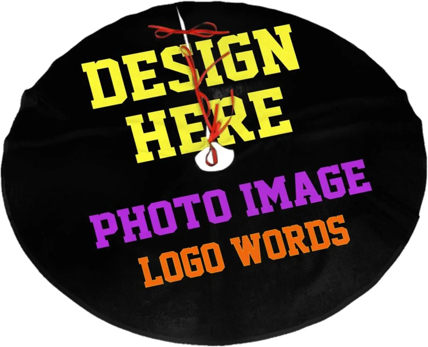 DIY Photo Image Tree Skirts Xmas Ornaments, Customized Text Logo Words Tree Mat for Christmas Party Holiday All Occasions 30