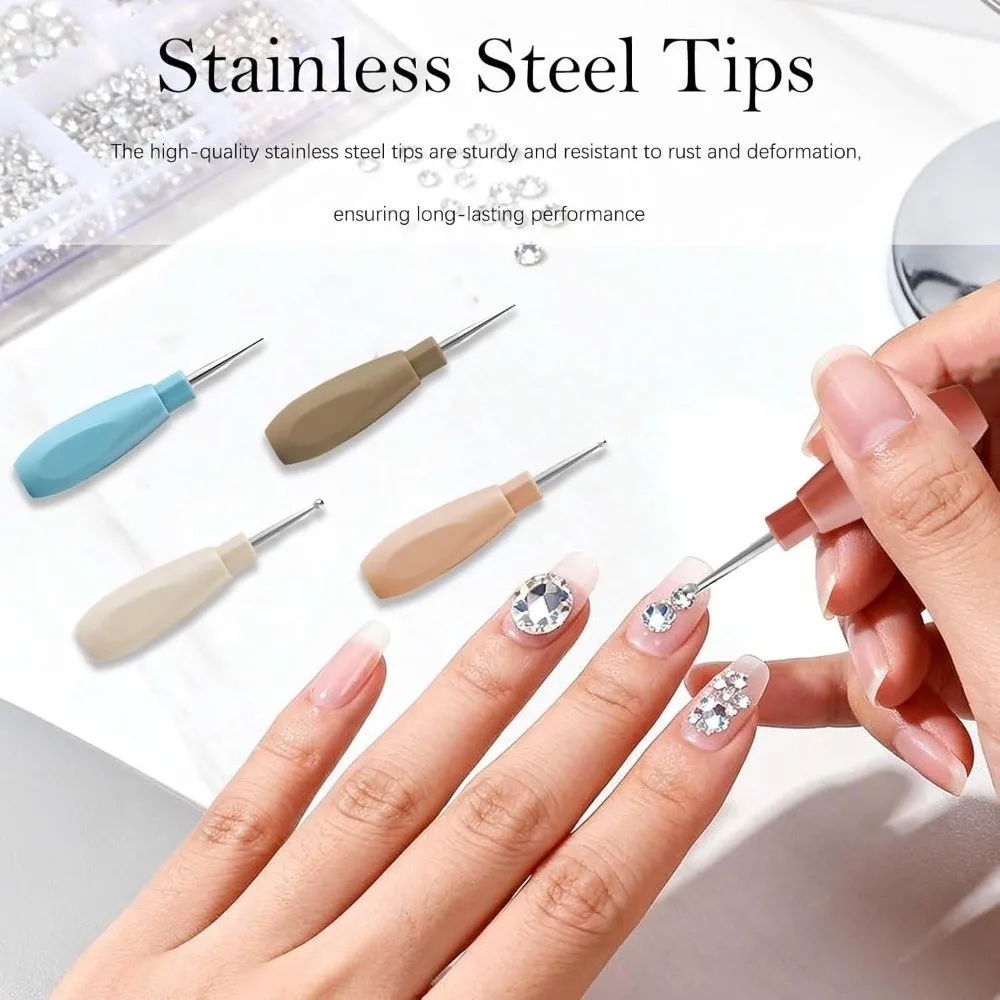 5Pcs Interlockable Nail Dotting Pen Multicolor Handle Colorful Rhinestone Picker Tool Stainless Steel Tip DIY Nail Art Pen Set