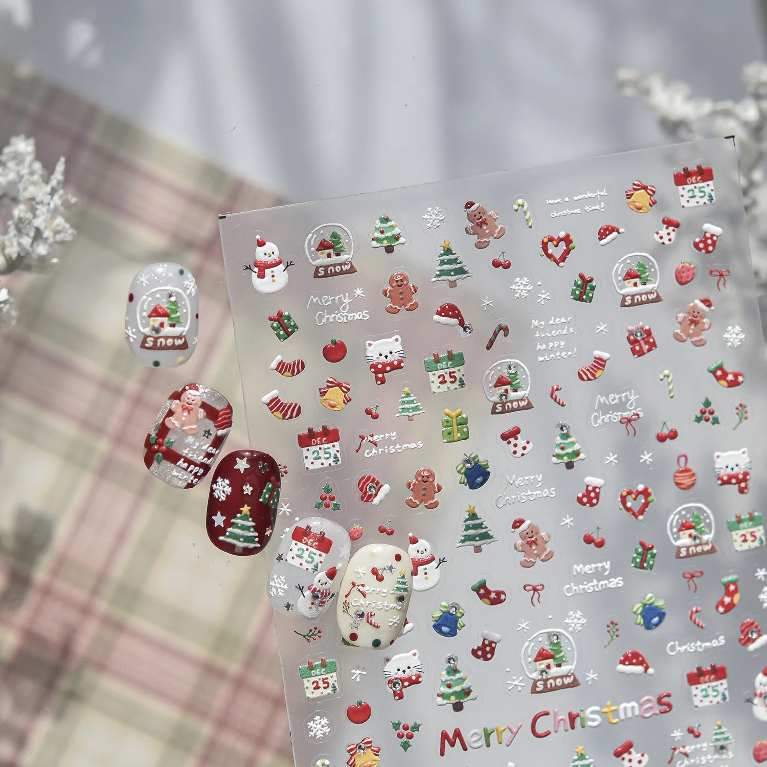 Nail Art Stickers Crystal Rhinestone New Winter Cartoon Christmas Adhesive Decals Lightweight DIY Manicure Decoration Holiday