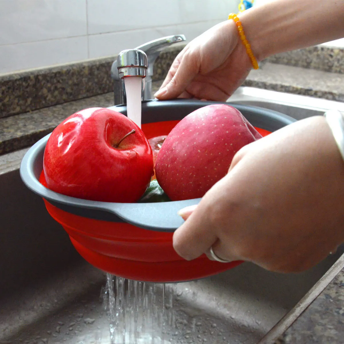 150G Multifunctional Telescopic Folding Drain Basket, Round Silicone Collapsible Strainer, Adjustable Vegetable Washing Basket