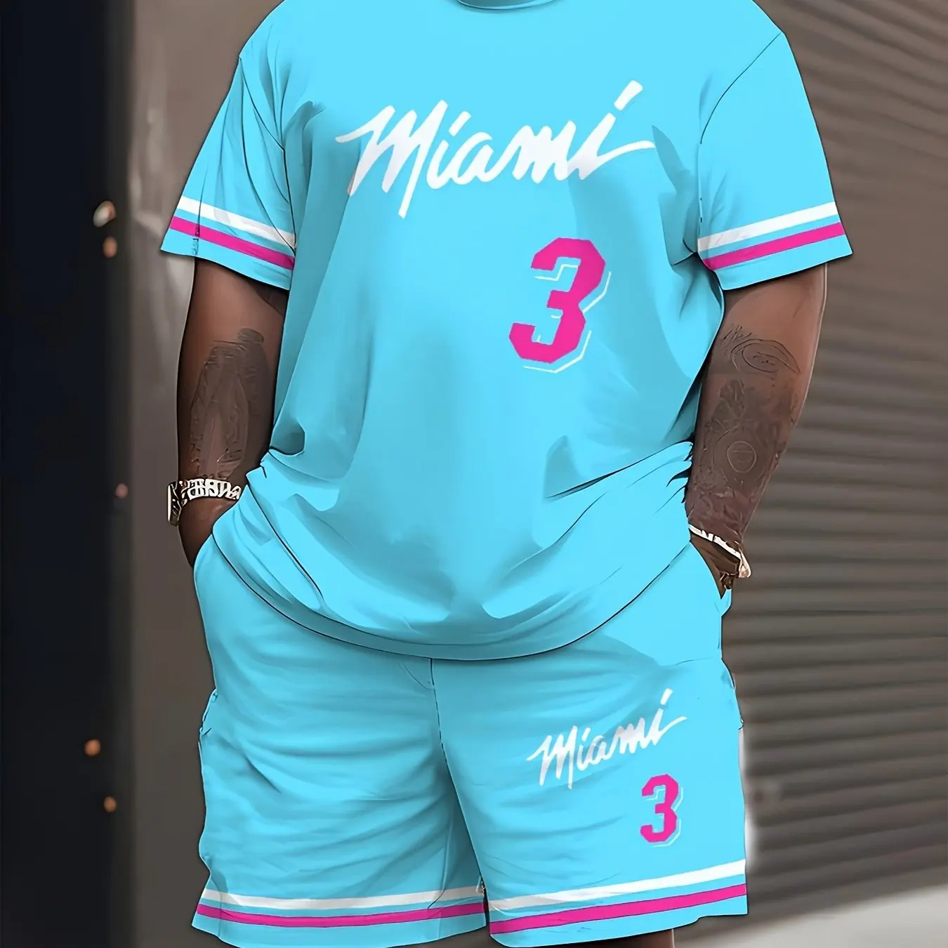 2025 New Men MIAMI NO.3 Print Casual Short Sleeve T-Shirt Shorts Set Adult Basketball Jersey Jogging Suit 2 Piece Set Clothes