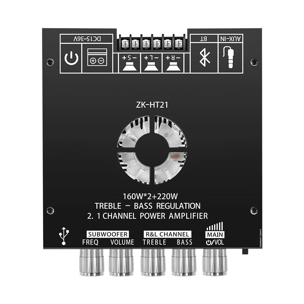 ZK-HT21 Modul Amplifier Daya Audio DC15-36V TDA7498E Modul Papan Amplifier 160WX2 + 220W 2.1 Saluran HiFi Kompatibel dengan Bluetooth