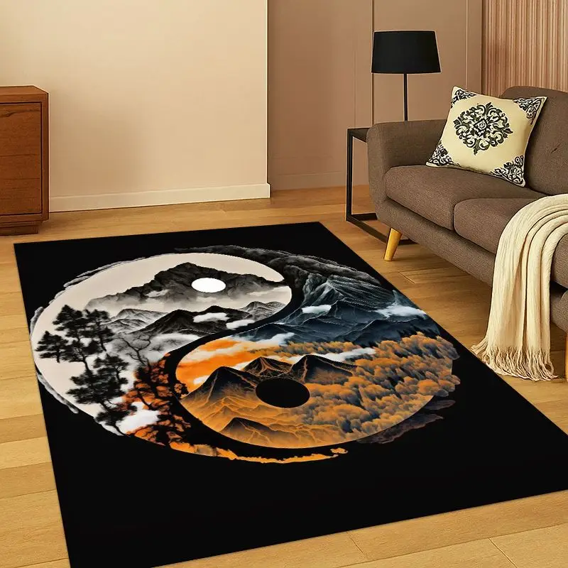 Yin Yang Symbol Chinese Tai Chi Carpet Rug for Bedroom Living Room Sofa Playroom Doormat Home Decor, Game Area Rug Non-slip