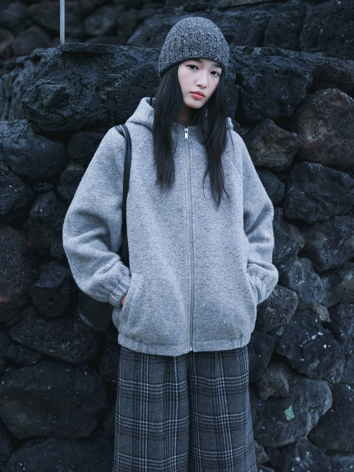 

Biggie Icelandic Winter Night Artistic Sle Warm ort Coat with Hood Women's Wool Blend Zipper Closure Thiened Outerwear