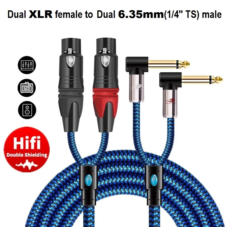

2 XLR emale to Dual 6.35mm Jack 1/4'' TS Mono male Audio Cable for Amplifier Mixer Console Microphone Instruments Shielded Cords