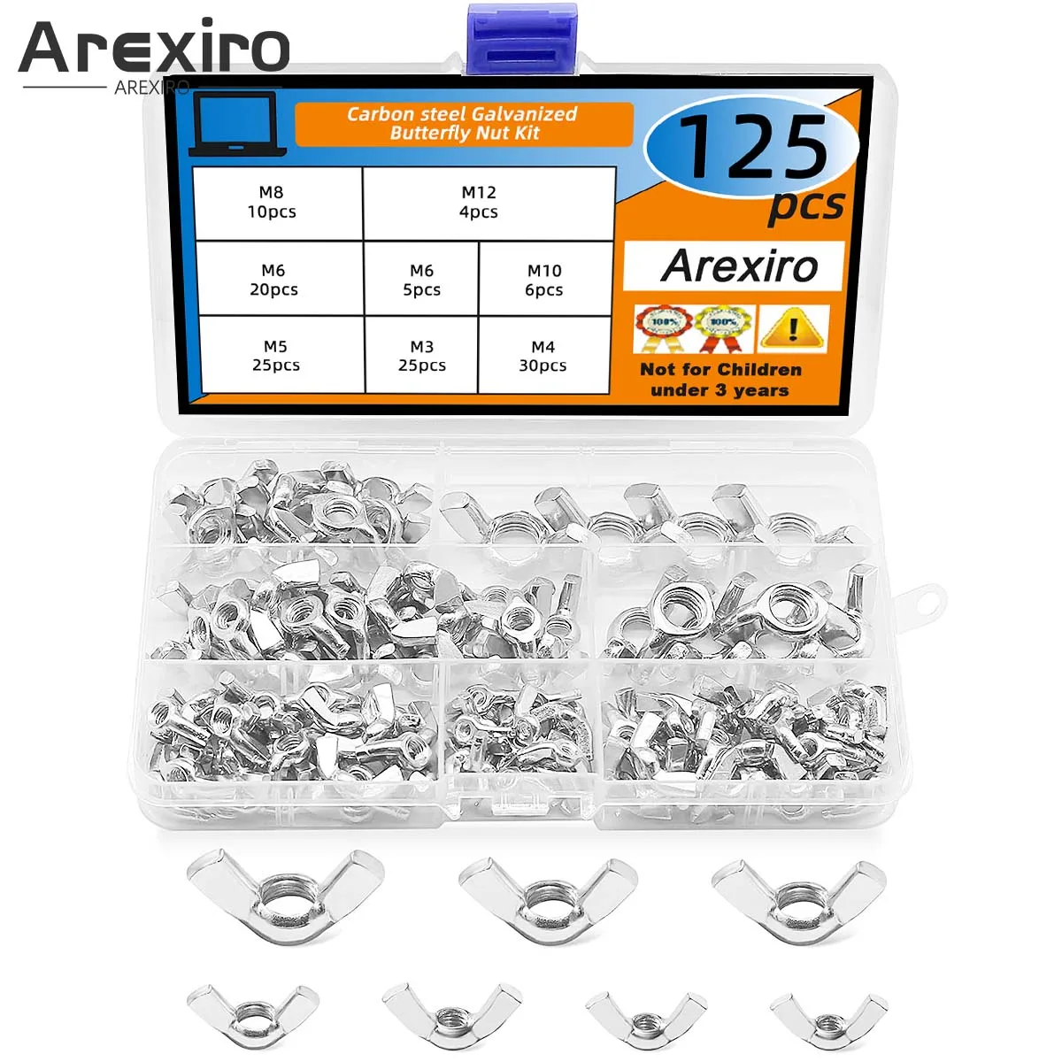 

Набор из 125 метрических гаек-бабочек M3-M12 из оцинкованной углеродистой стали, комбинированный комплект крепежных элементов