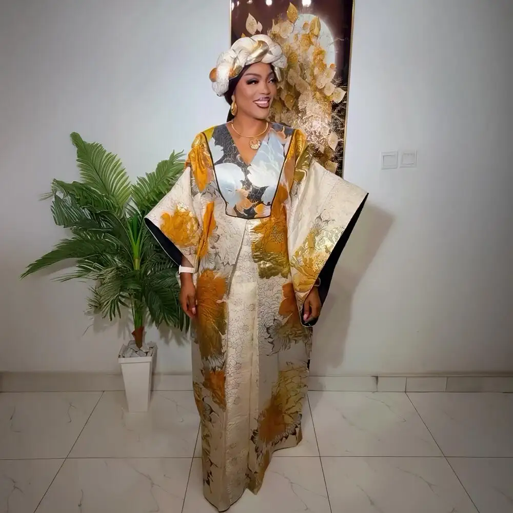 Vestidos Africanos Elegantes para Mujer 2025, Vestidos Turcos de Lujo para Mujer Africana, Vestidos Africanos de Lujo para Mujer con Pañuelo para la Cabeza