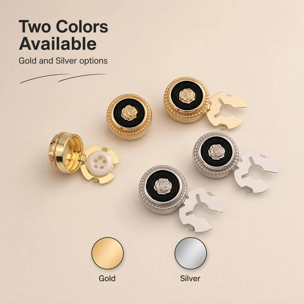 one piece French Rose Relief Button Covers Cufflinks Shirt Sleeve Button Collar Clips Button Decoration DIY Clothes Accessories