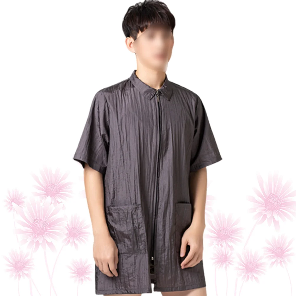 

Hair Dye Clothes Grey L Durable Nylon Short Sleeve for Hair Treatment Store Restaurant Fashionable Practical Pocket Design