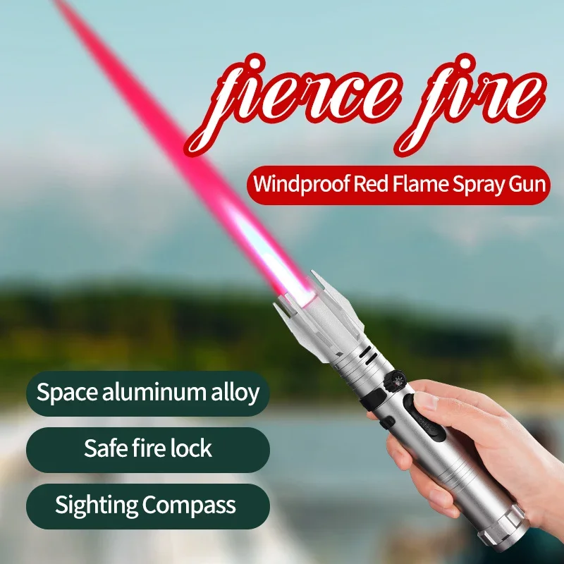 Metal Lightsaber Style Gas Lighter Powerful Red Flame Turbine Jet Torch Outdoor Compass Windproof Lighter BBQ Welding Cigar Tool