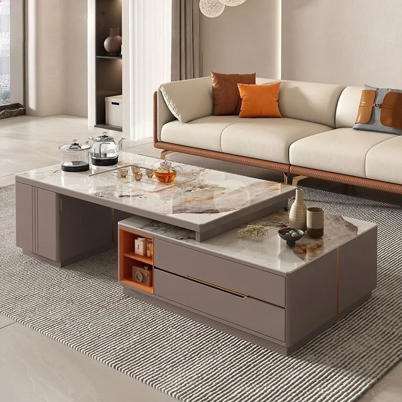 fu coffee table, tea set, tea brewing integration, slate home living room, telescopic coffee table, TV cabinet combination