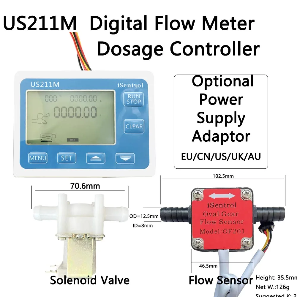 US211M-OF201 Dosage Machine Quantitative Controller Water Flow Meter with OF201 Oil Sensor Reader 0.5-20L/min 24V Displayer