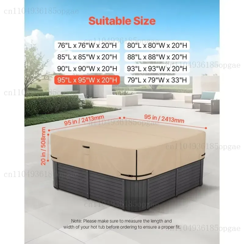 Outdoor 95 X 95 X 20 Heavy Duty Oxford Cloth Hot Bath Head 600D Weatherproof Waterproof  Pool Cover Reel