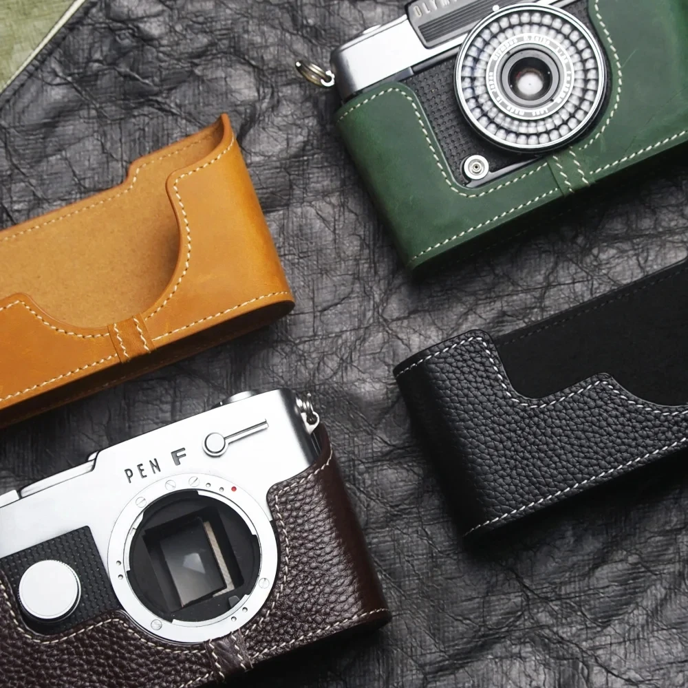 

Handmade Half Case Leash Camera Strap Leather Camera Half Case For Olympus PEN EE3 Case PEn FT Case Camera Genuine Leather Case
