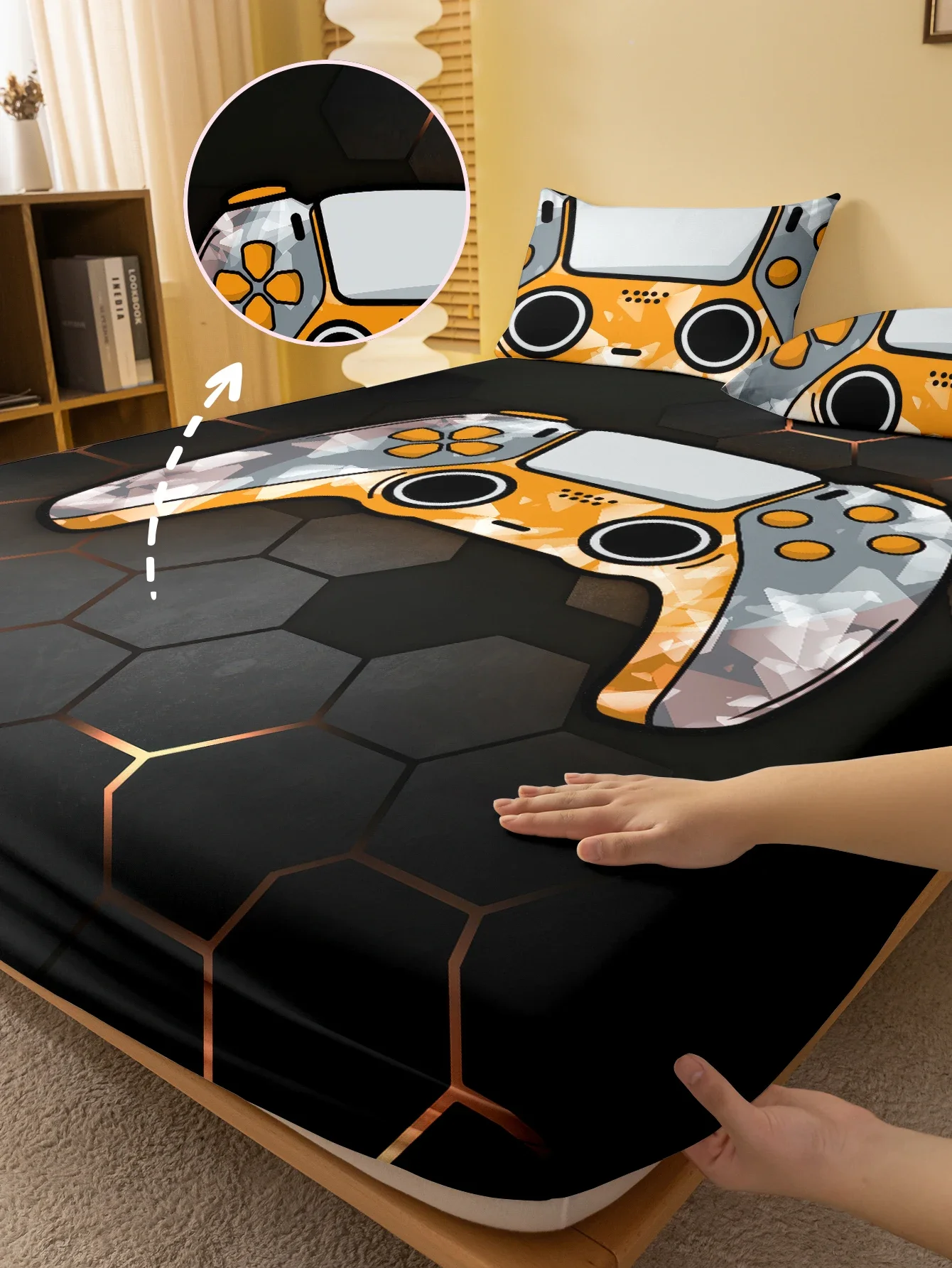 1 Simple modern Game Handle digital printed frosted Fitted Sheet,bedroom printed bed cover,bedding(No pillowcase)